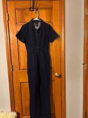 Waimea Short Sleeve Zip-Front Denim Jumpsuit, Size S